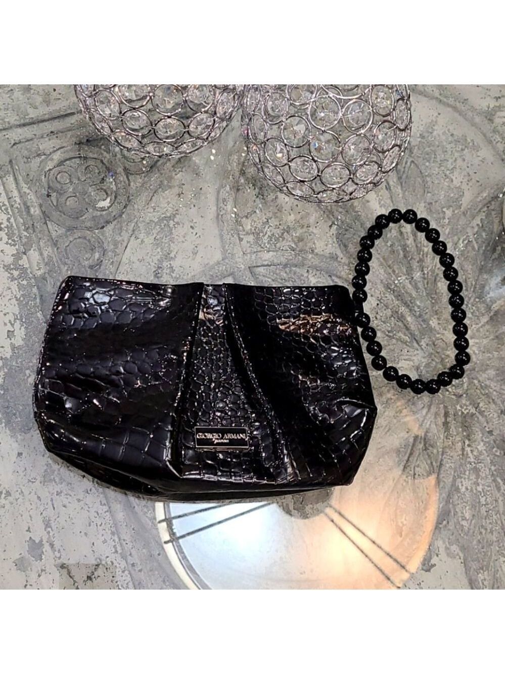 Giorgio ARMANI Logo Plate Black CLUTCH